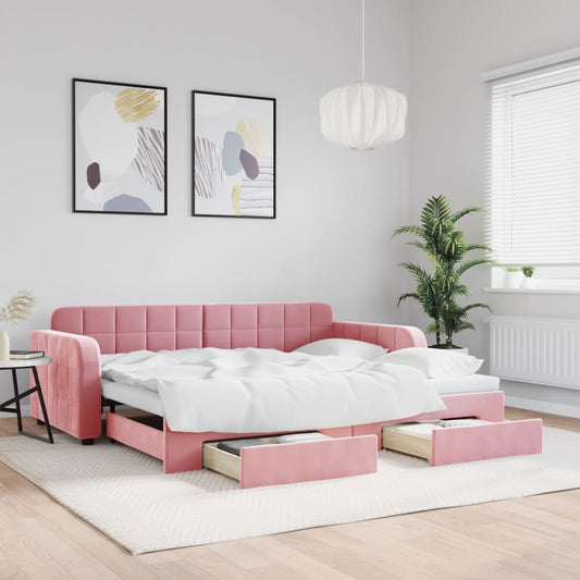 Divano Letto Estraibile con Cassetti Rosa 90x200 cm Velluto - homemem39