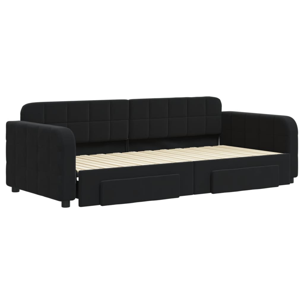 Divano Letto Estraibile con Cassetti Nero 90x200 cm in Velluto - homemem39