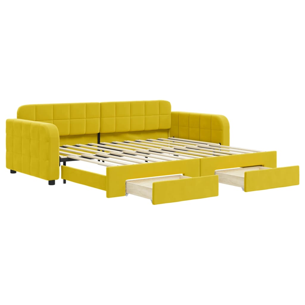 Divano Letto Estraibile con Cassetti Giallo 90x200cm in Velluto - homemem39