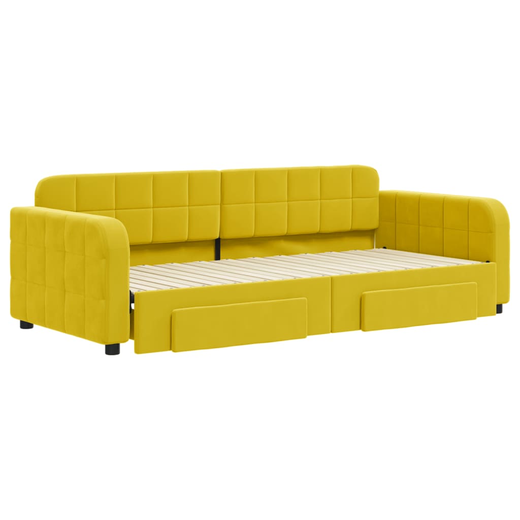 Divano Letto Estraibile con Cassetti Giallo 90x200cm in Velluto - homemem39