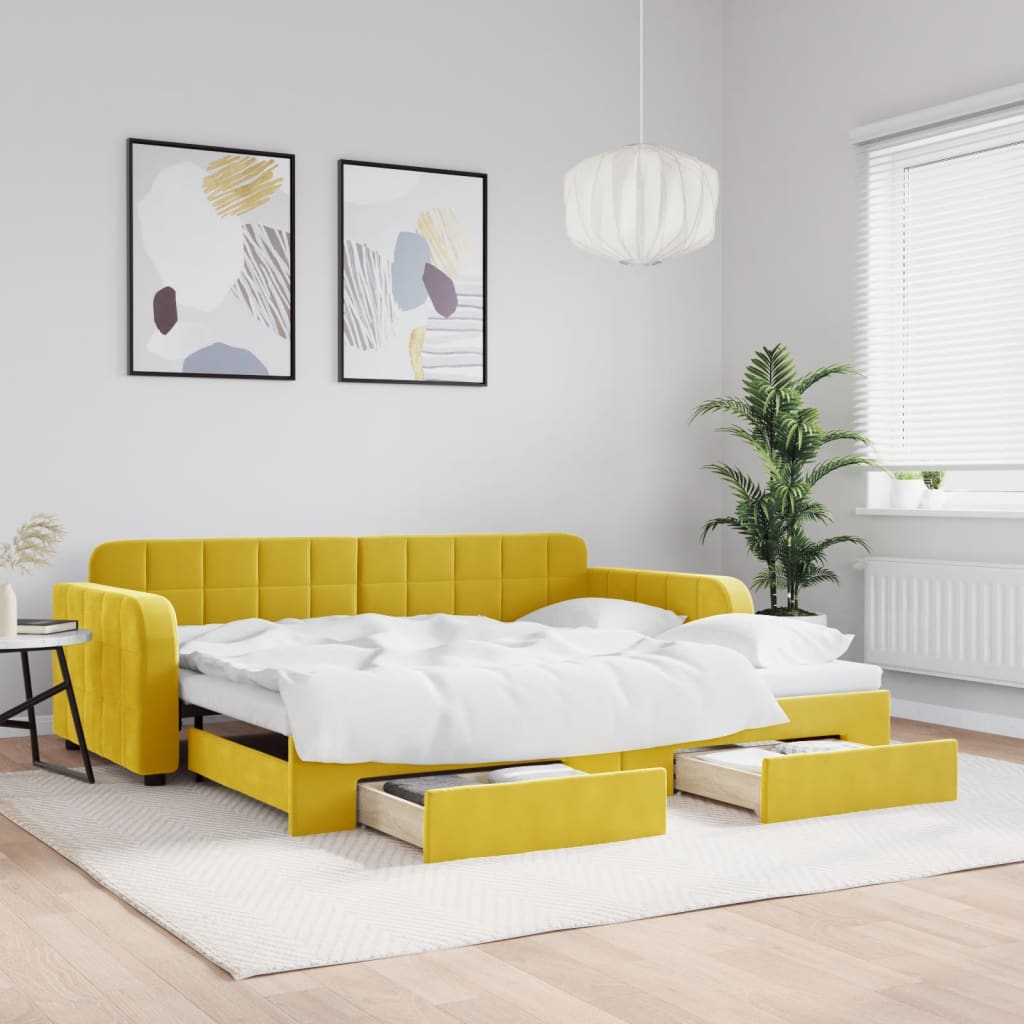 Divano Letto Estraibile con Cassetti Giallo 90x200cm in Velluto - homemem39