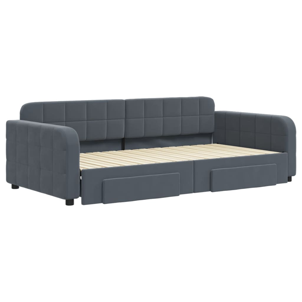 Divano Letto Estraibile Cassetti Grigio Scuro 100x200cm Velluto - homemem39