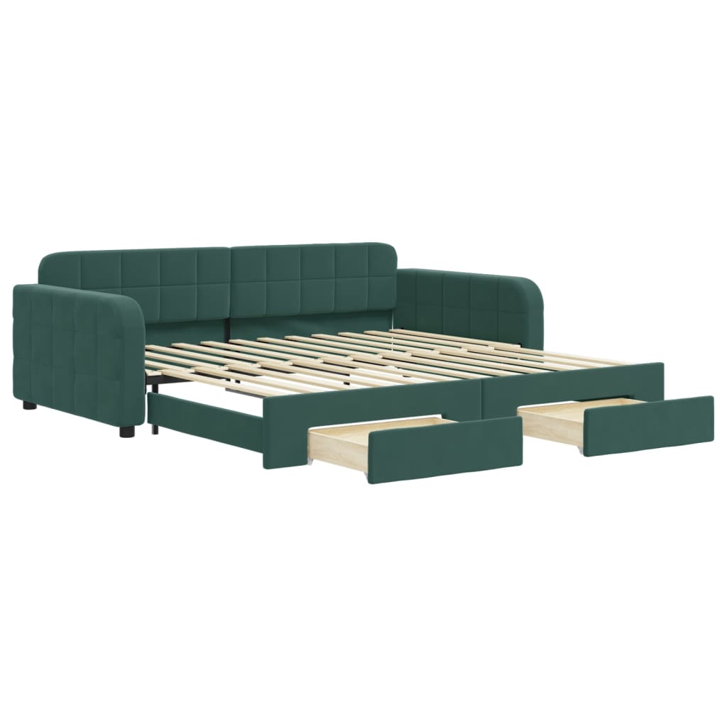 Divano Letto Estraibile Cassetti Verde Scuro 100x200cm Velluto - homemem39