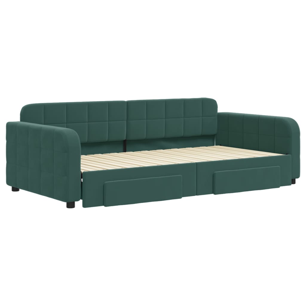Divano Letto Estraibile Cassetti Verde Scuro 100x200cm Velluto - homemem39
