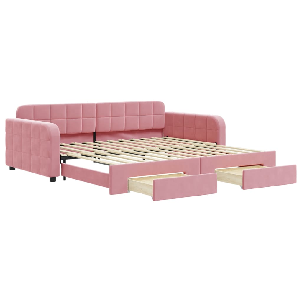 Divano Letto Estraibile con Cassetti Rosa 100x200 cm Velluto - homemem39