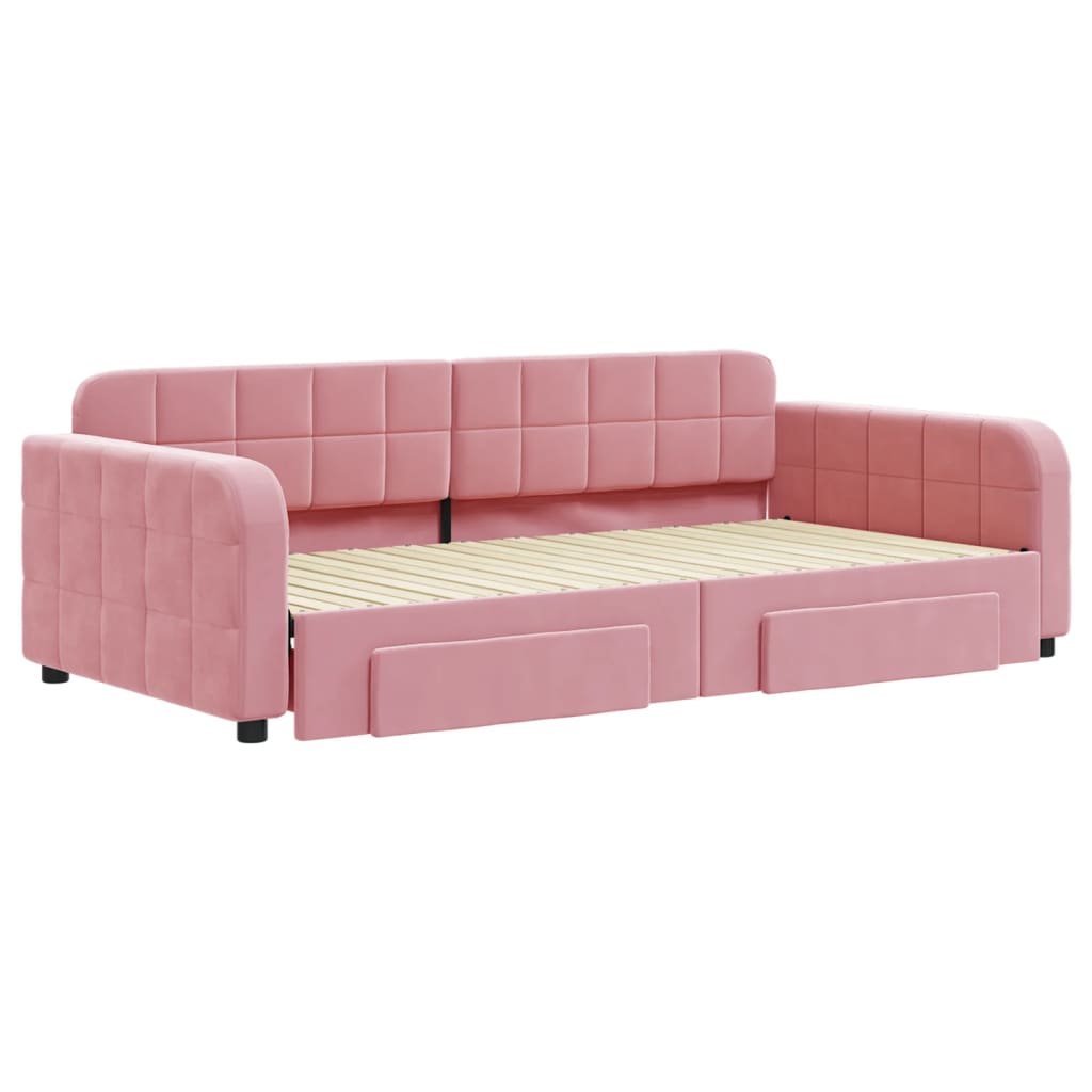 Divano Letto Estraibile con Cassetti Rosa 100x200 cm Velluto - homemem39