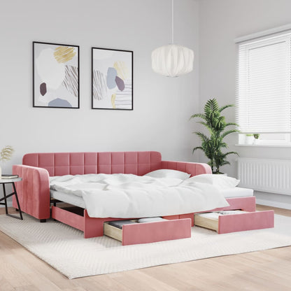 Divano Letto Estraibile con Cassetti Rosa 100x200 cm Velluto - homemem39