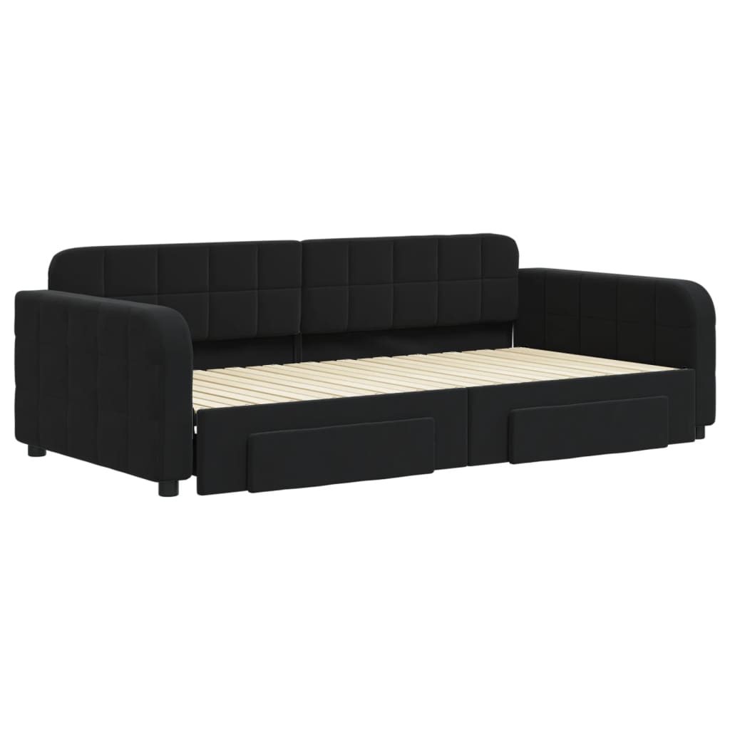 Divano Letto Estraibile con Cassetti Nero 100x200 cm in Velluto - homemem39