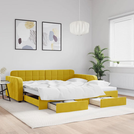 Divano Letto Estraibile con Cassetti Giallo 100x200cm Velluto - homemem39