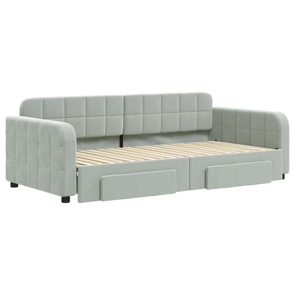 Divano Letto Estraibile Cassetti Grigio Chiaro 90x190cm Velluto - homemem39