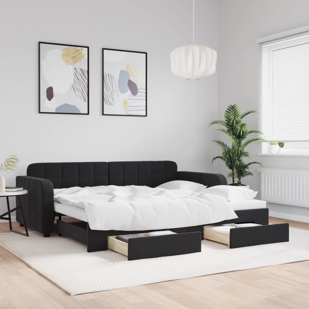 Divano Letto Estraibile con Cassetti Nero 90x190 cm in Velluto | homemem39