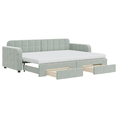 Divano Letto Estraibile Cassetti Grigio Chiaro 80x200cm Velluto - homemem39