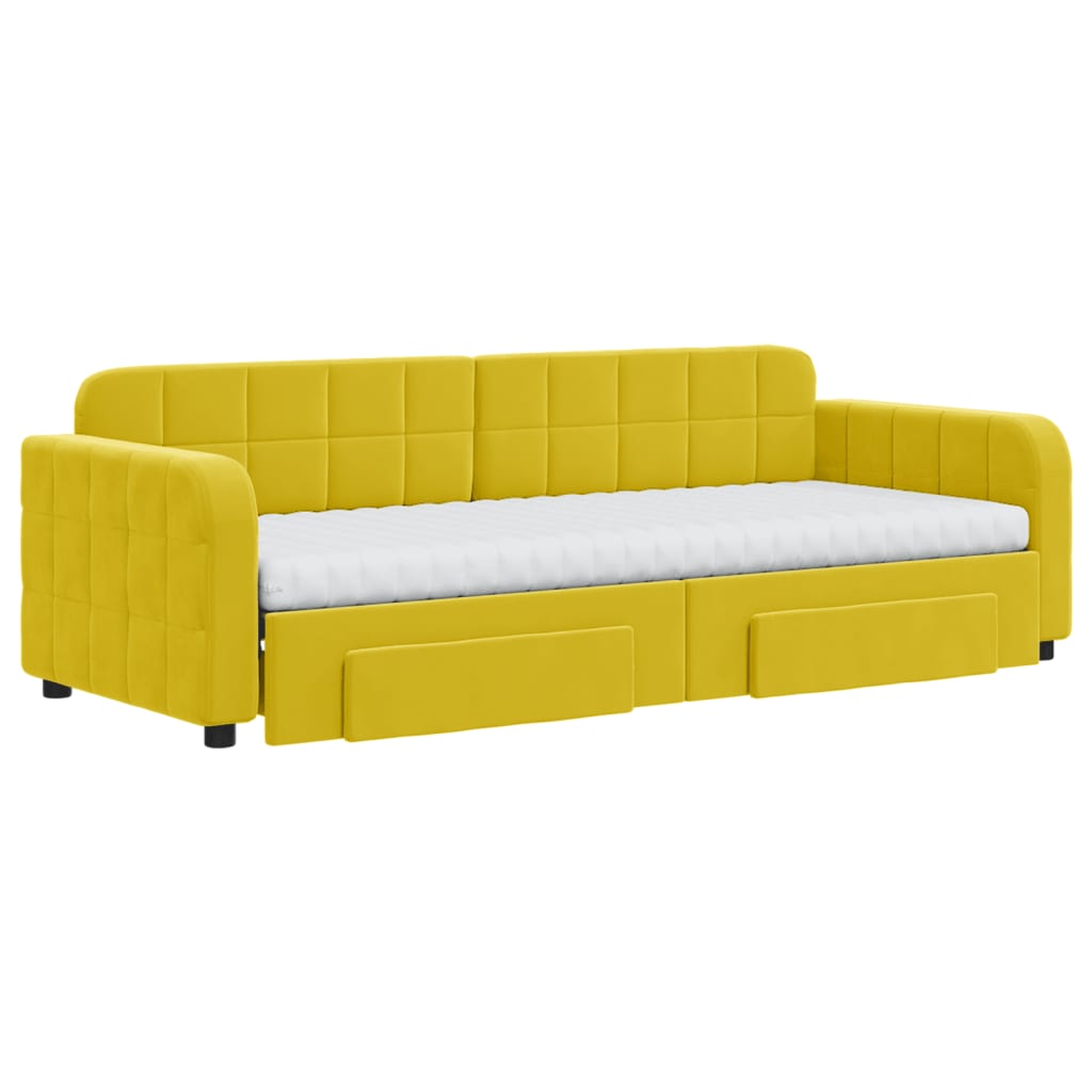Divano Letto Estraibile con Cassetti Giallo 80x200cm in Velluto