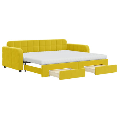 Divano Letto Estraibile con Cassetti Giallo 90x200cm in Velluto