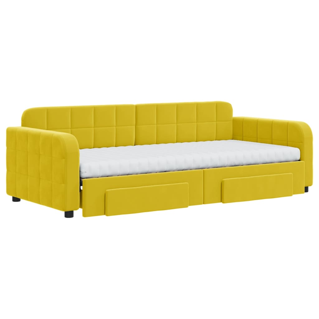 Divano Letto Estraibile con Cassetti Giallo 90x200cm in Velluto