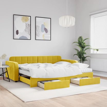 Divano Letto Estraibile con Cassetti Giallo 90x200cm in Velluto