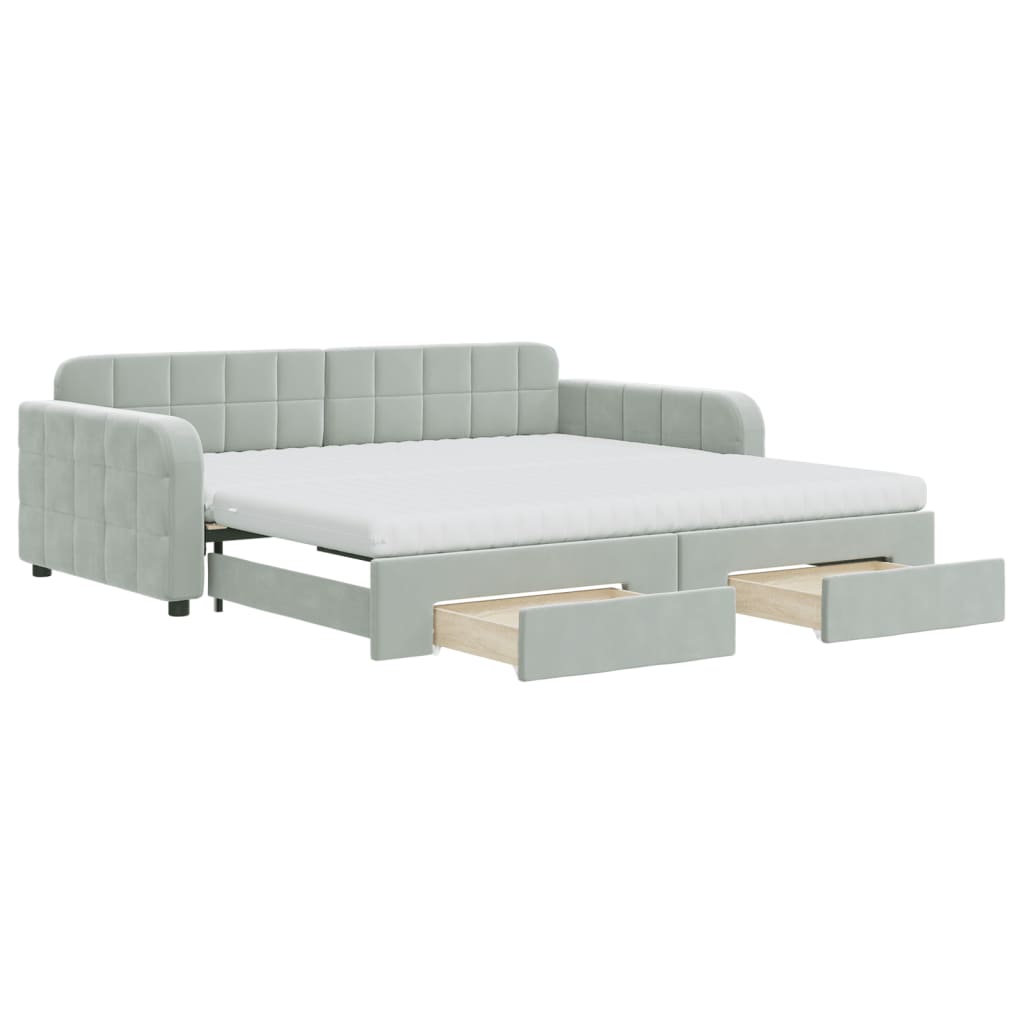 Divano Letto Estraibile Cassetti Grigio Chiaro 100x200 Velluto - homemem39