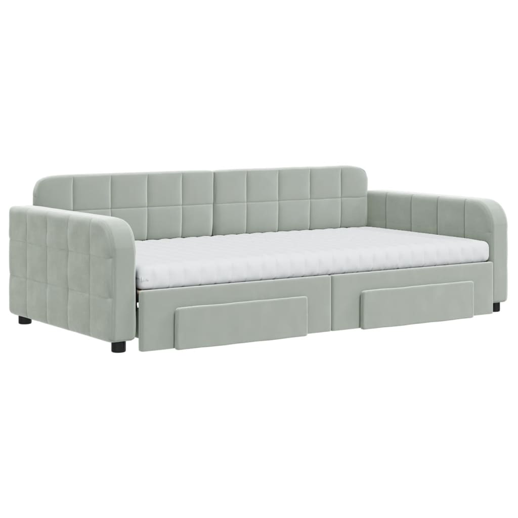 Divano Letto Estraibile Cassetti Grigio Chiaro 100x200 Velluto - homemem39