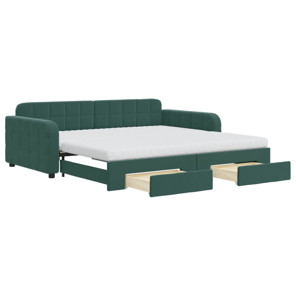 Divano Letto Estraibile Cassetti Verde Scuro 100x200cm Velluto - homemem39