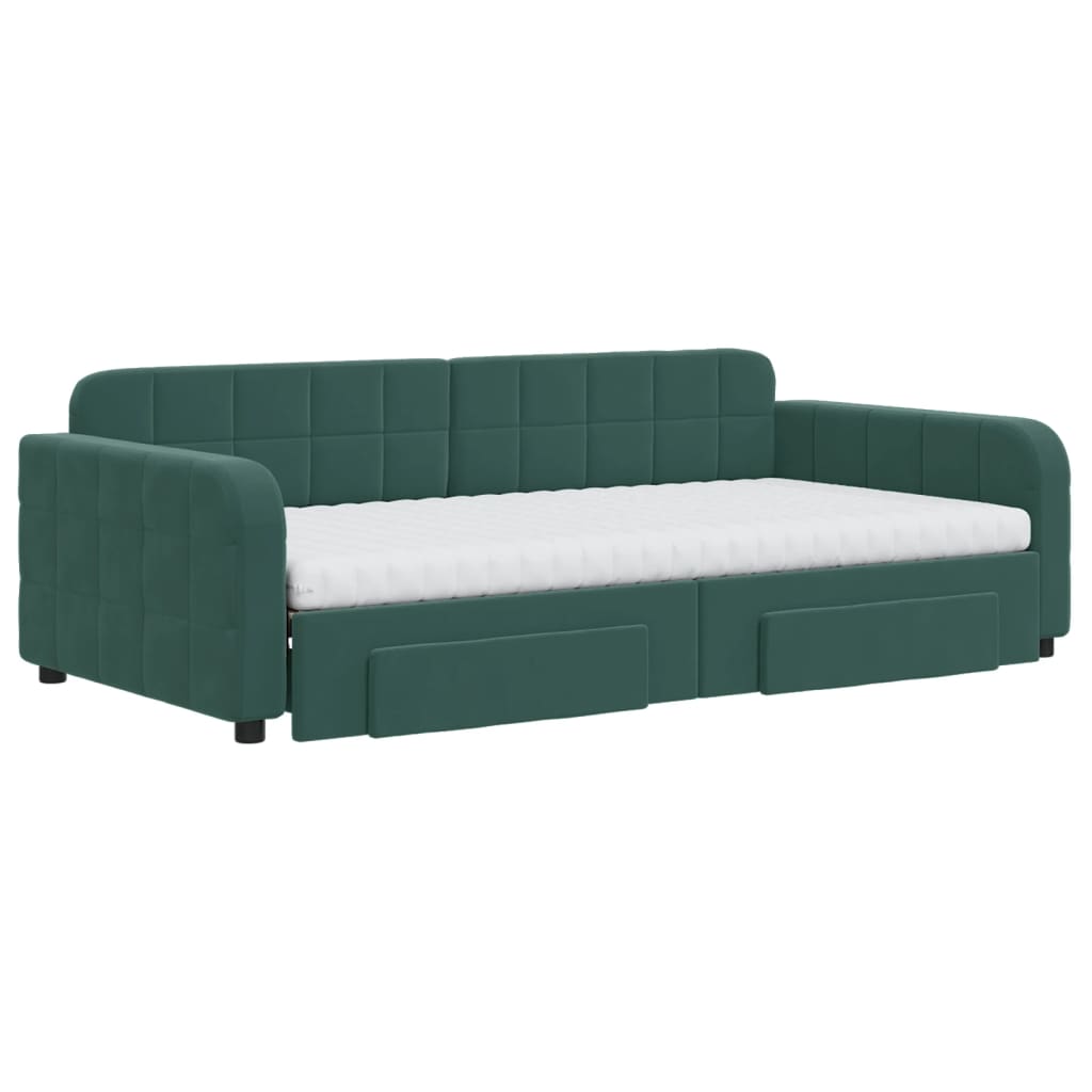 Divano Letto Estraibile Cassetti Verde Scuro 100x200cm Velluto - homemem39