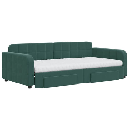 Divano Letto Estraibile Cassetti Verde Scuro 100x200cm Velluto - homemem39