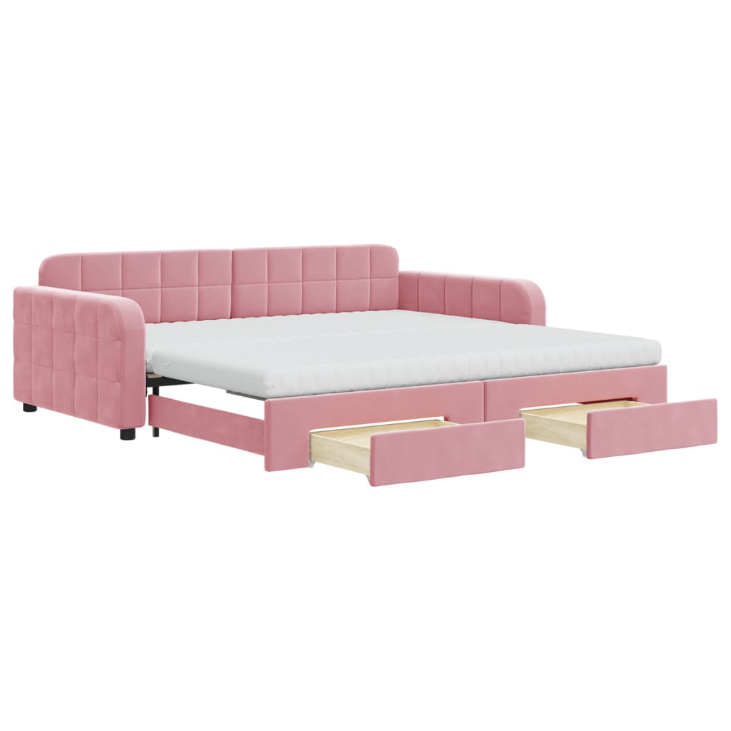 Divano Letto Estraibile con Cassetti Rosa 100x200 cm Velluto - homemem39