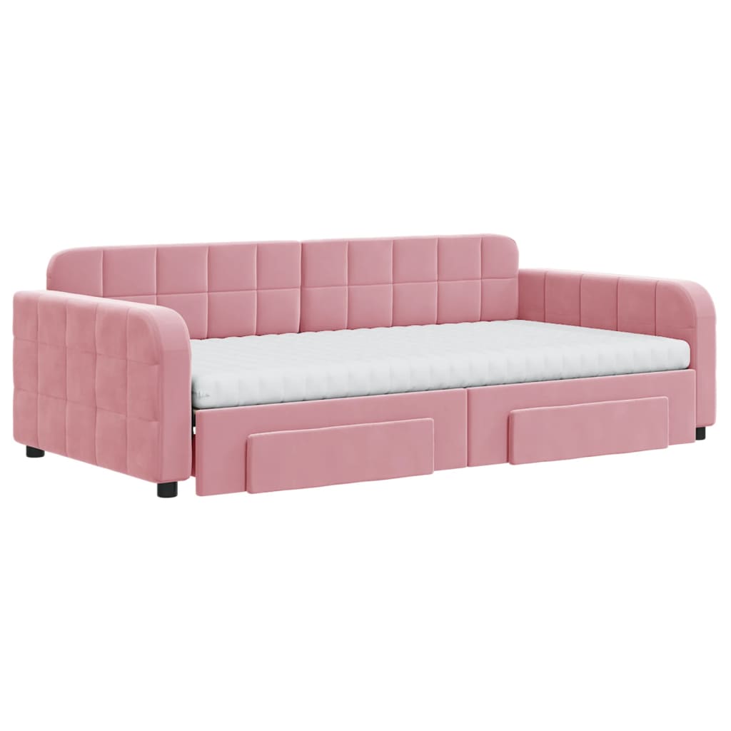 Divano Letto Estraibile con Cassetti Rosa 100x200 cm Velluto - homemem39