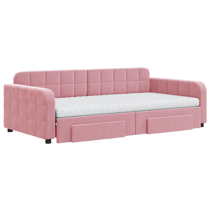Divano Letto Estraibile con Cassetti Rosa 100x200 cm Velluto - homemem39