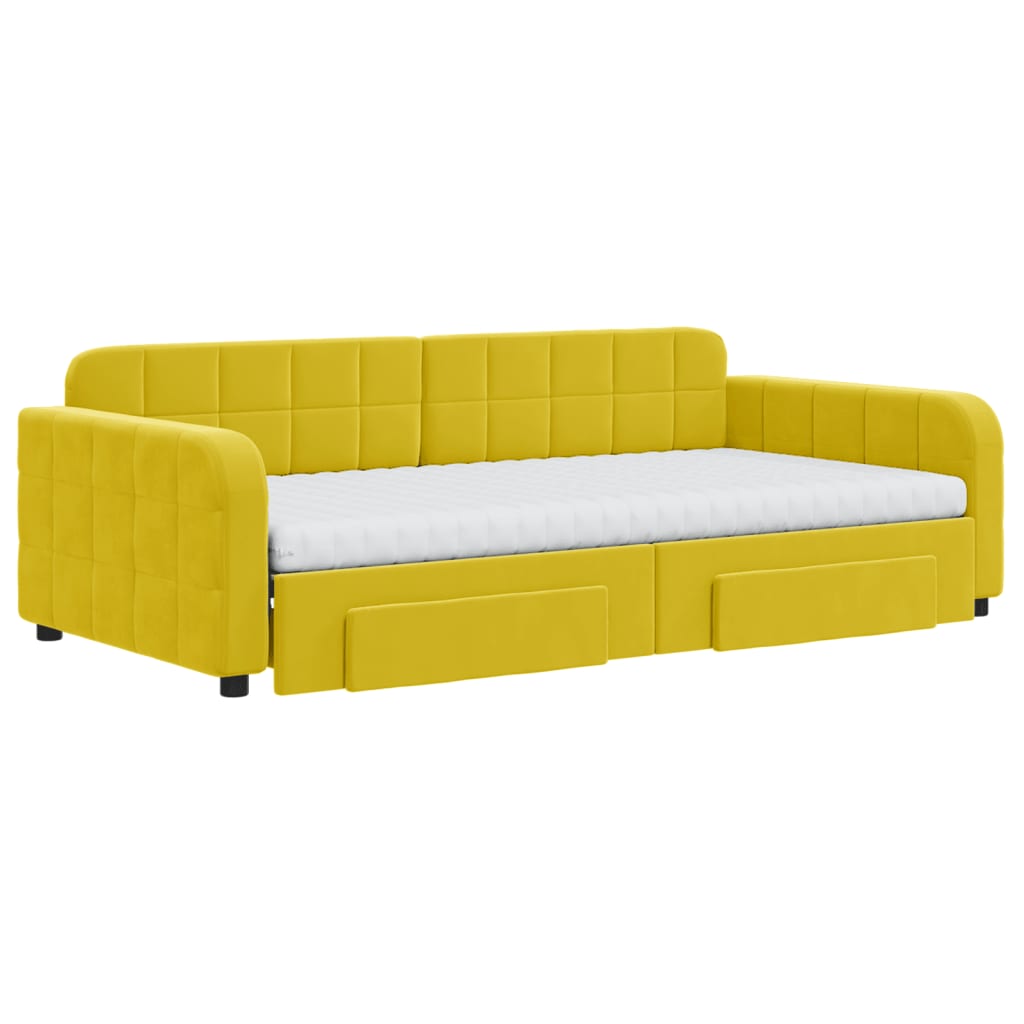 Divano Letto Estraibile con Cassetti Giallo 100x200cm Velluto