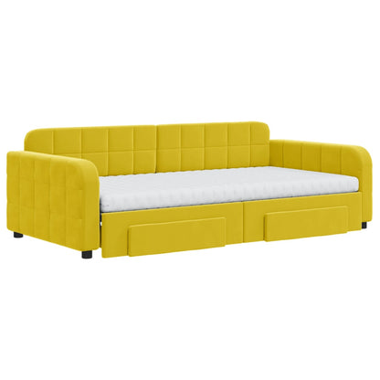 Divano Letto Estraibile con Cassetti Giallo 100x200cm Velluto