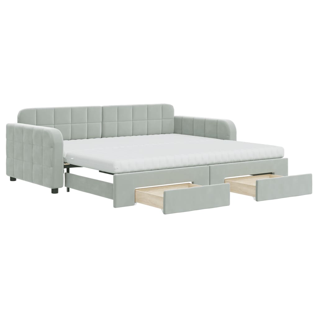 Divano Letto Estraibile Cassetti Grigio Chiaro 90x190cm Velluto