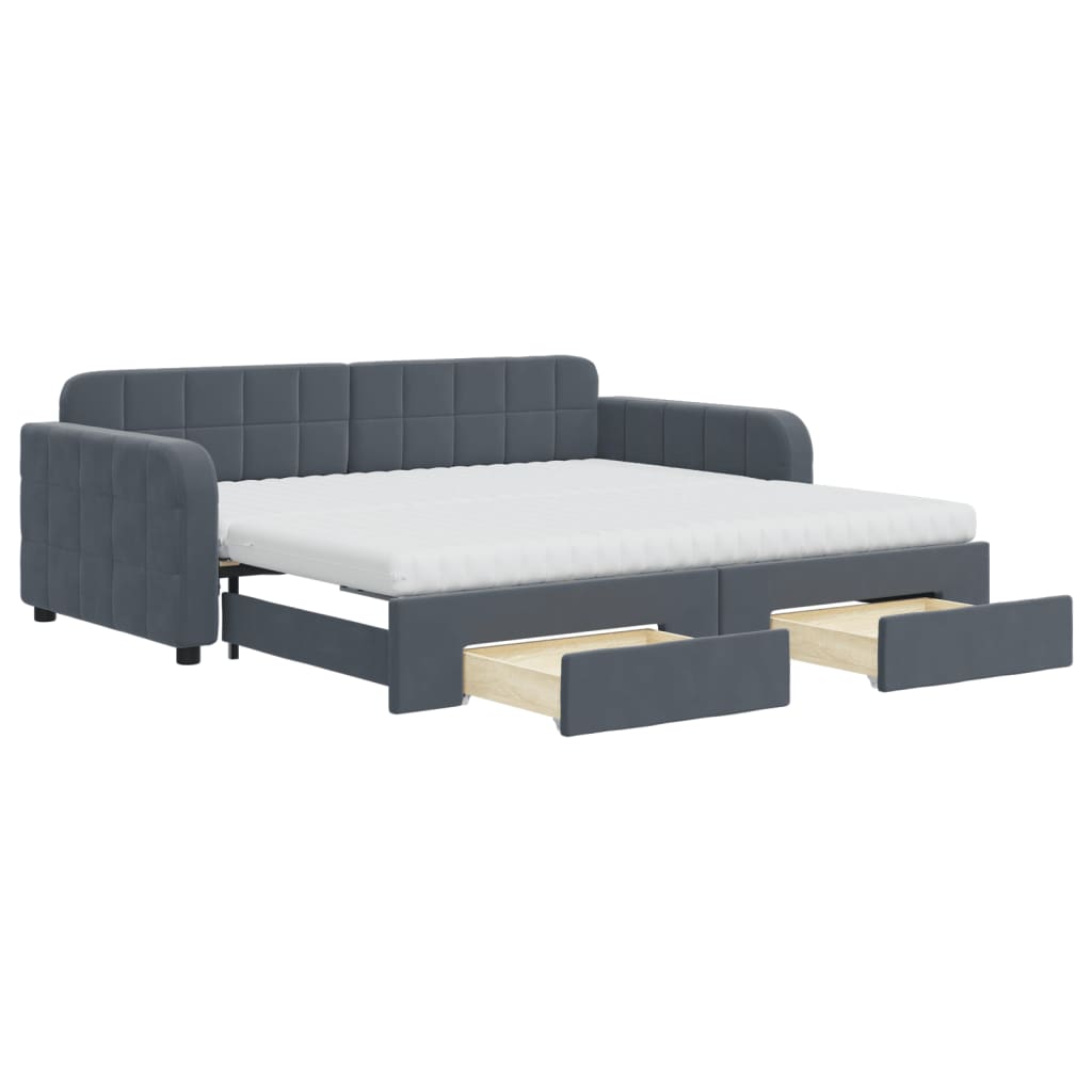 Divano Letto Estraibile Cassetti Grigio Scuro 90x190cm Velluto - homemem39