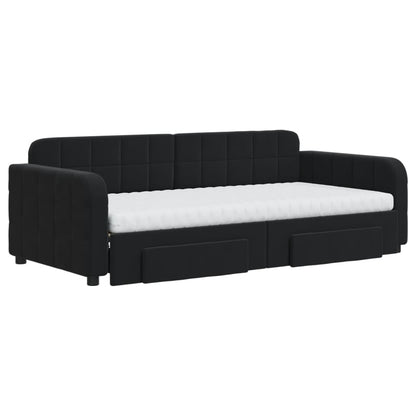 Divano Letto Estraibile con Cassetti Nero 90x190 cm in Velluto | homemem39