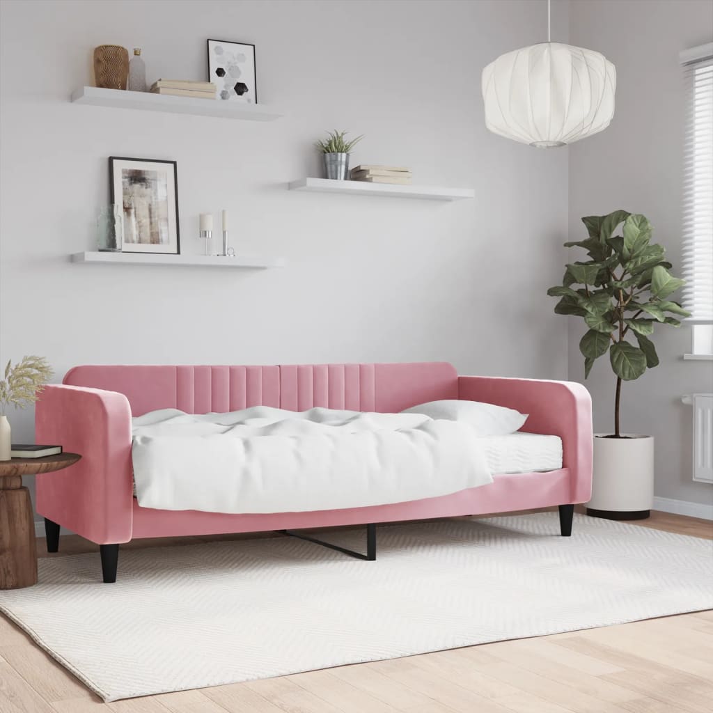 Divano Letto con Materasso Rosa 90x200 cm in Velluto - homemem39