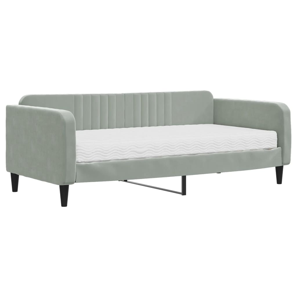 Divano Letto con Materasso Grigio Chiaro 90x190 cm in Velluto | homemem39
