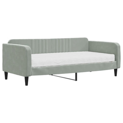 Divano Letto con Materasso Grigio Chiaro 90x190 cm in Velluto | homemem39