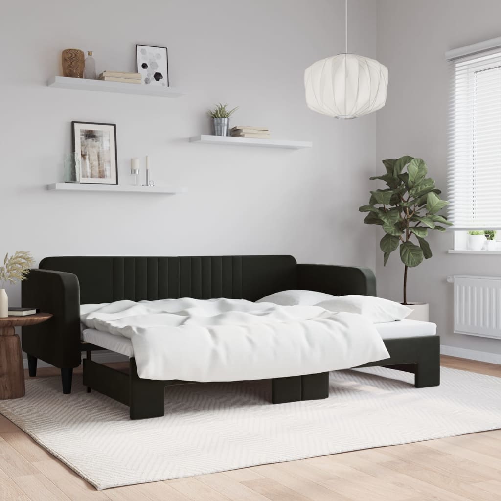 Divano Letto con Letto Estraibile Nero 80x200 cm in Velluto | homemem39