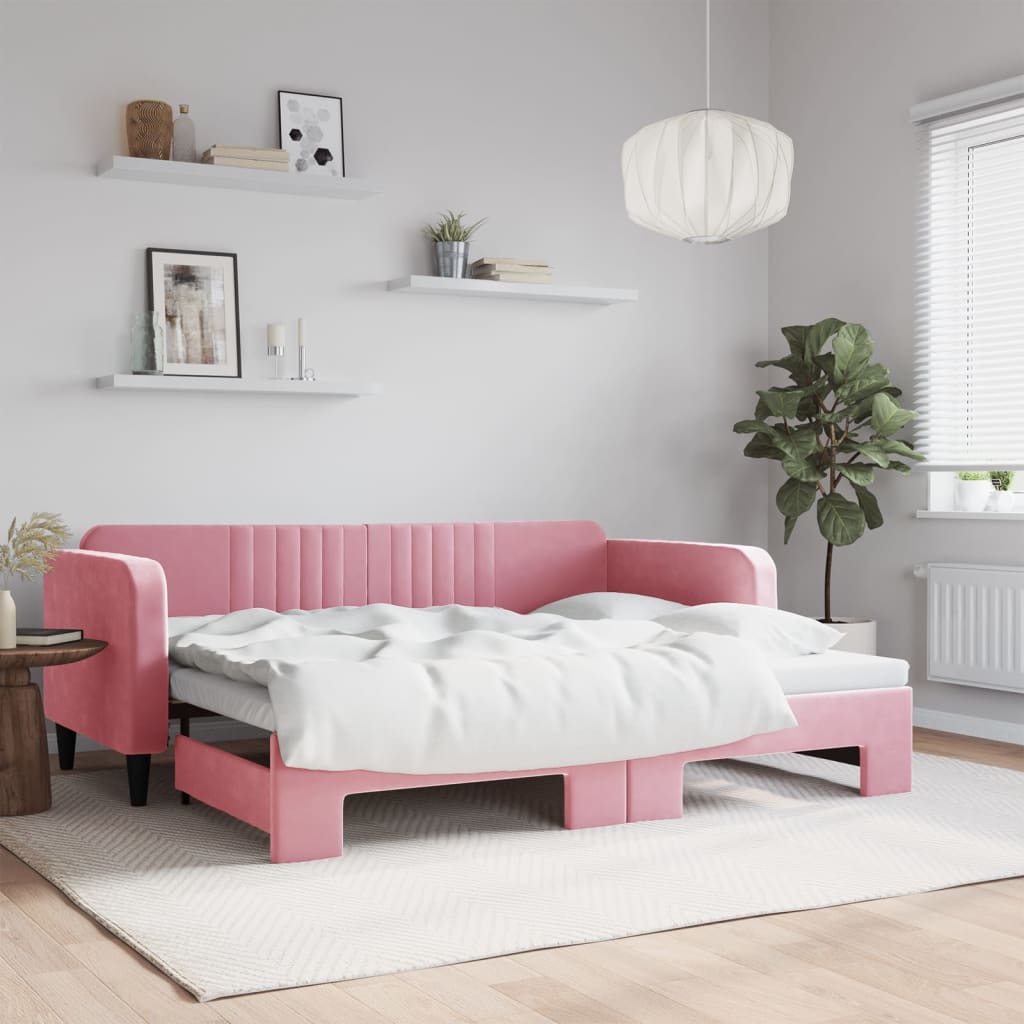 Divano Letto con Letto Estraibile Rosa 90x200 cm in Velluto - homemem39