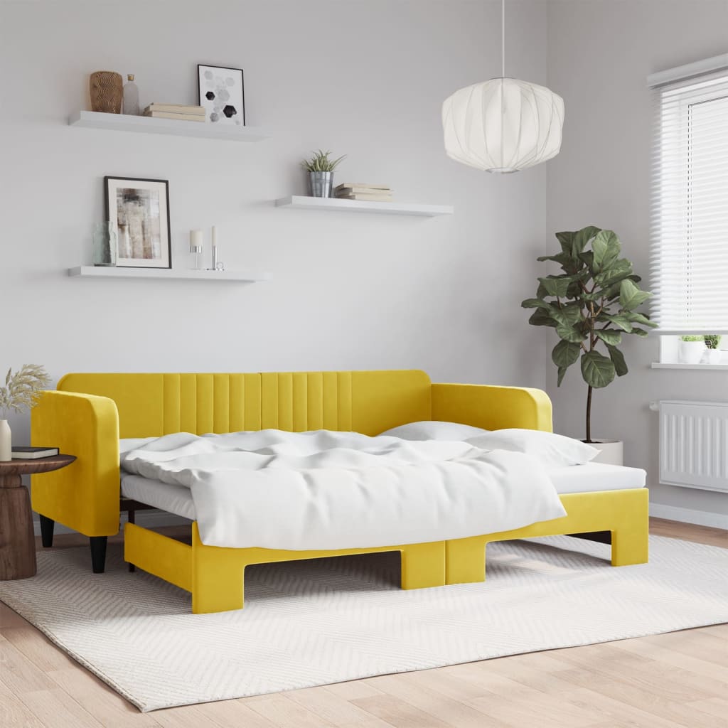 Divano Letto con Letto Estraibile Giallo 90x200 cm in Velluto - homemem39