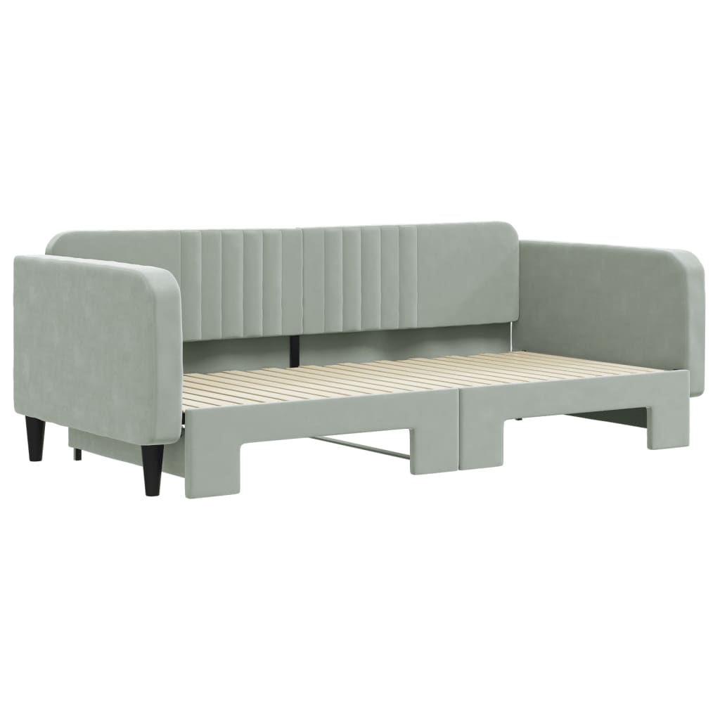 Divano Letto con Letto Estraibile Grigio Chiaro 100x200 Velluto - homemem39