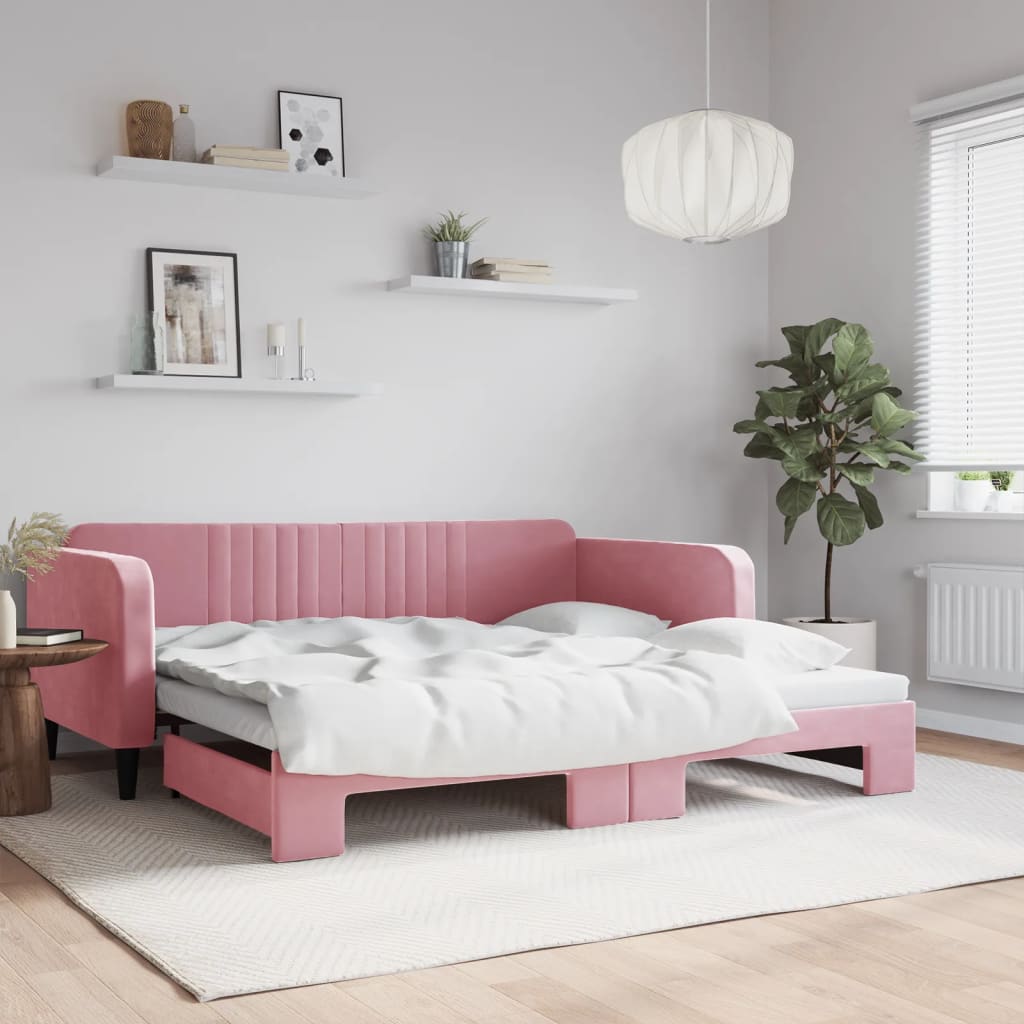 Divano Letto con Letto Estraibile Rosa 100x200 cm in Velluto