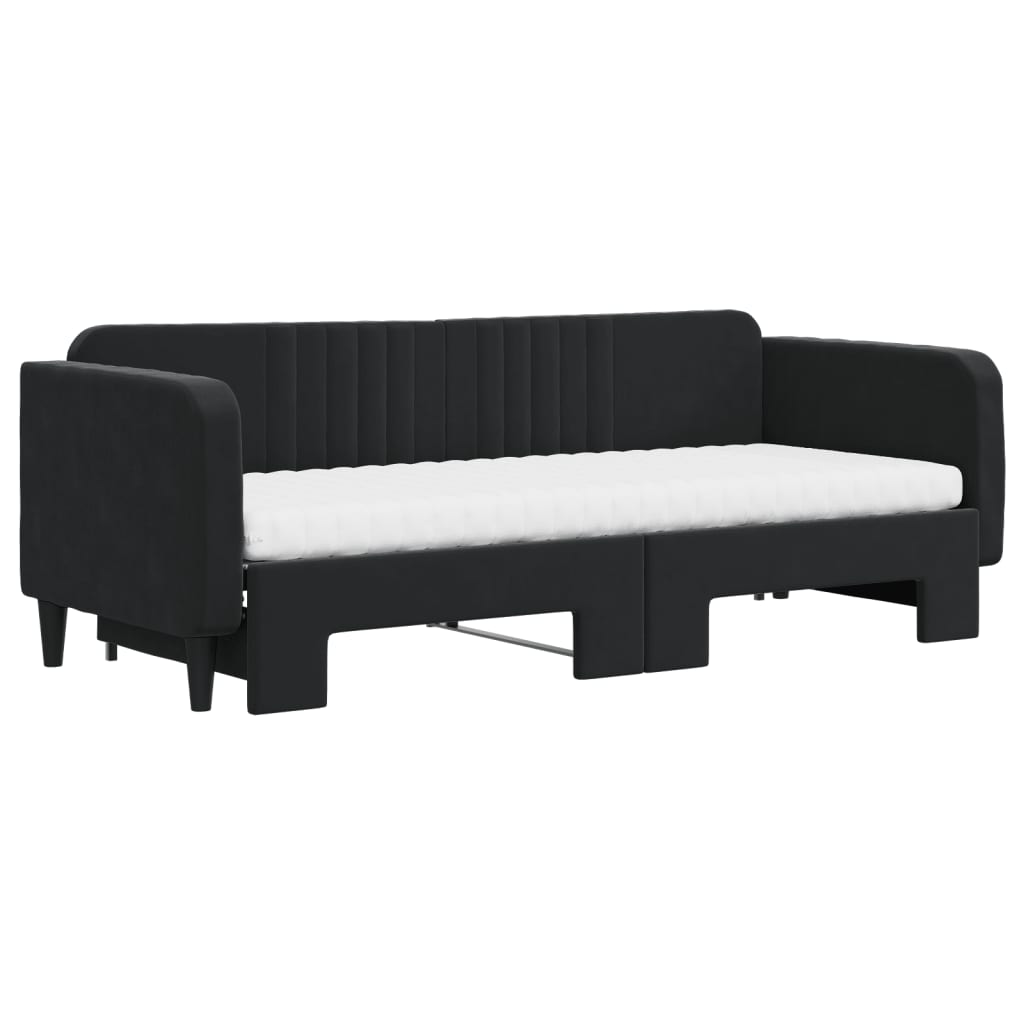 Divano Letto Estraibile con Materassi Nero 80x200 cm Velluto | homemem39