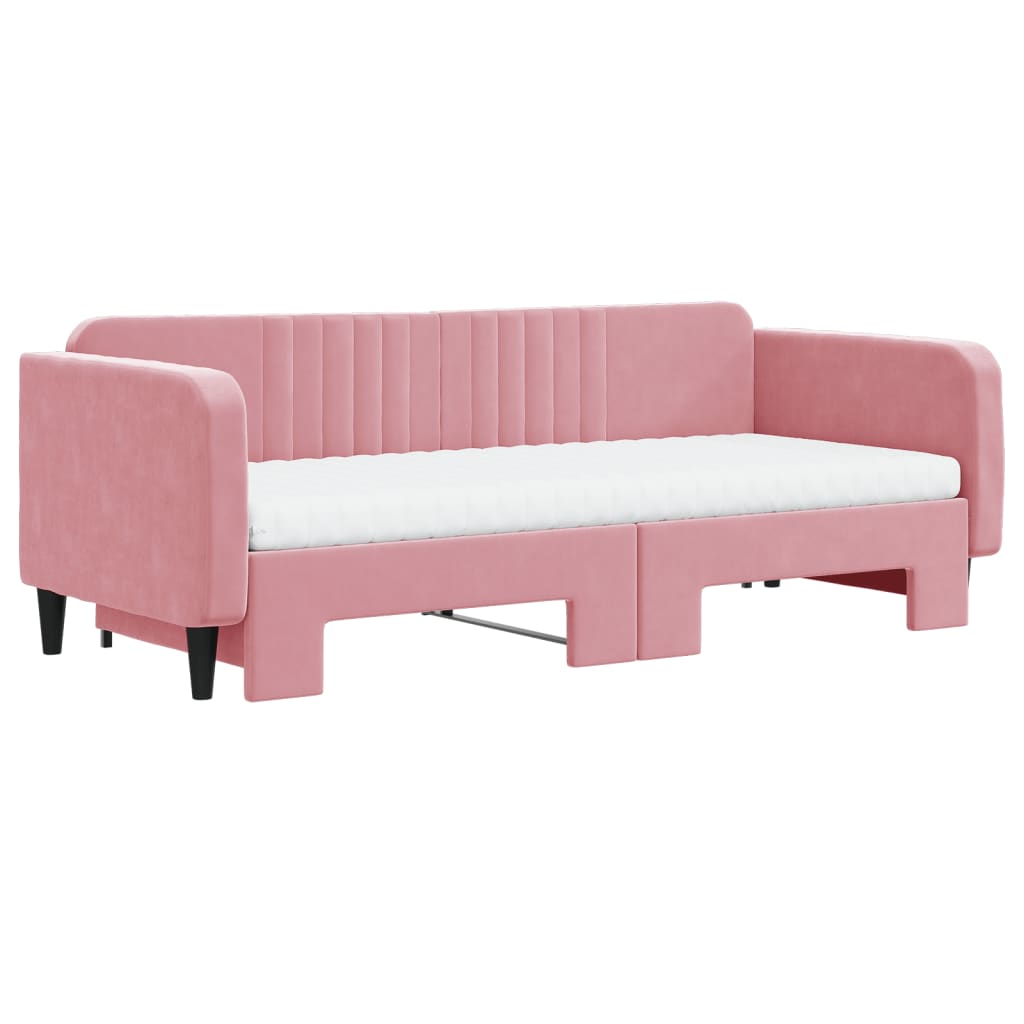 Divano Letto Estraibile con Materassi Rosa 90x200 cm Velluto