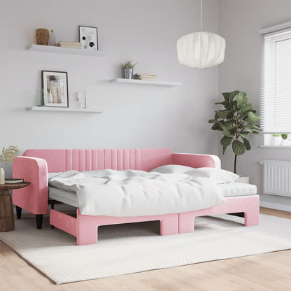 Divano Letto Estraibile con Materassi Rosa 90x200 cm Velluto