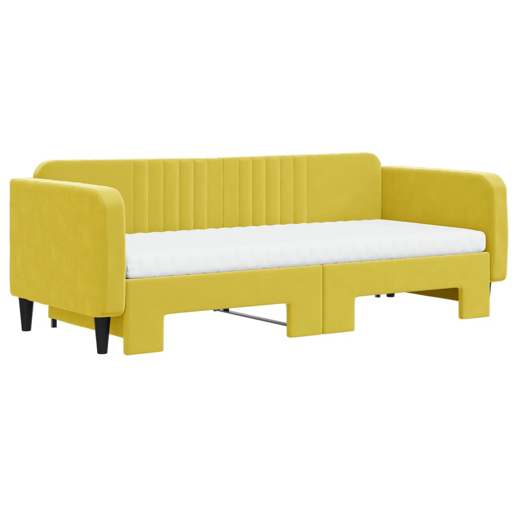 Divano Letto Estraibile con Materassi Giallo 90x200 cm Velluto
