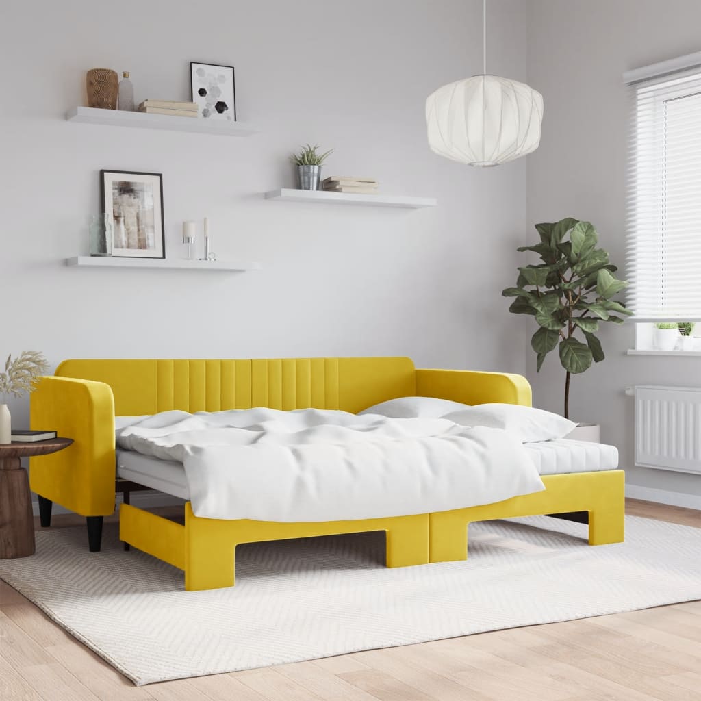 Divano Letto Estraibile con Materassi Giallo 90x200 cm Velluto