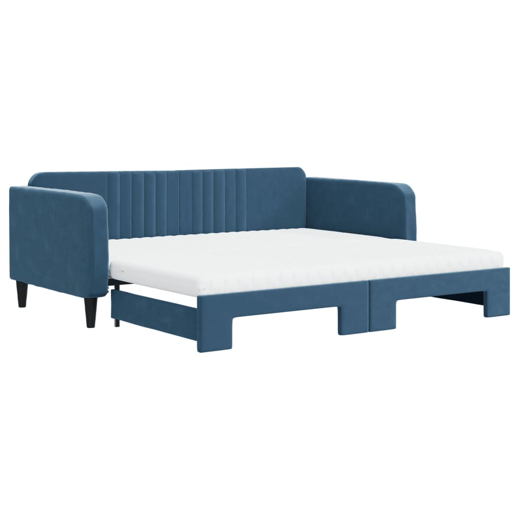 Divano Letto Estraibile con Materassi Blu 100x200 cm Velluto - homemem39