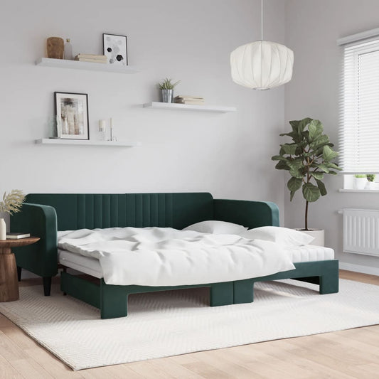 Divano Letto Estraibile Materassi Verde Scuro 100x200 Velluto - homemem39
