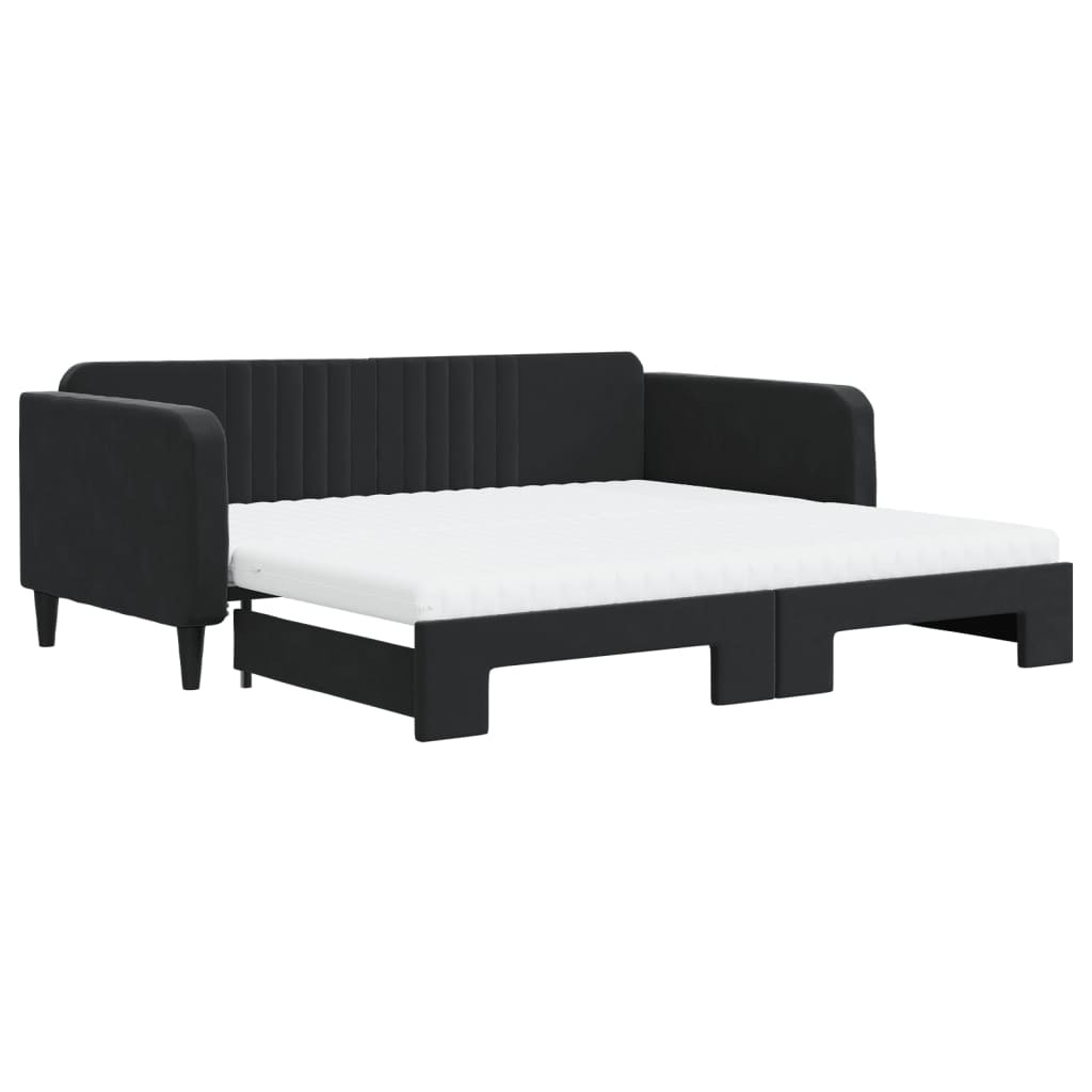 Divano Letto Estraibile con Materassi Nero 100x200 cm Velluto - homemem39
