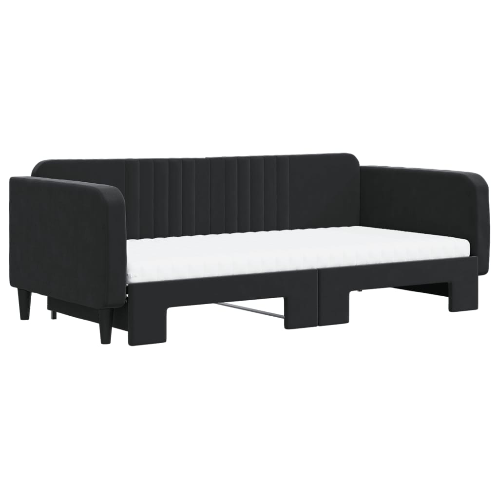 Divano Letto Estraibile con Materassi Nero 100x200 cm Velluto - homemem39